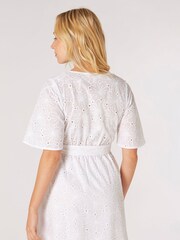 Apricot White 100% Cotton Broderie Kimono Wrap Dress - Image 4 of 5