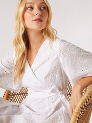 Apricot White 100% Cotton Broderie Kimono Wrap Dress - Image 5 of 5