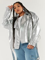 Silver Metallic Biker Jacket - Image 1 of 2