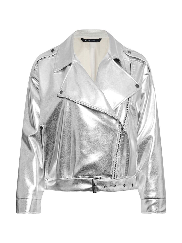 Silver Metallic Biker Jacket - Image 2 of 2