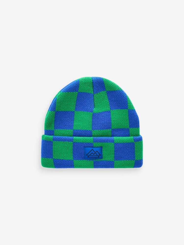 Blue/Green Check Knitted Beanie Hat (1-16yrs) - Image 1 of 2