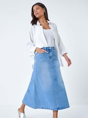 Roman Blue Cotton Blend Denim Maxi Skirt - Image 1 of 5