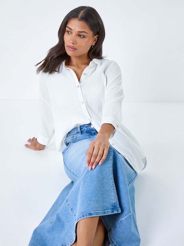 Roman Blue Cotton Blend Denim Maxi Skirt - Image 2 of 5