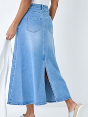 Roman Blue Cotton Blend Denim Maxi Skirt - Image 3 of 5