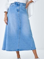 Roman Blue Cotton Blend Denim Maxi Skirt - Image 4 of 5