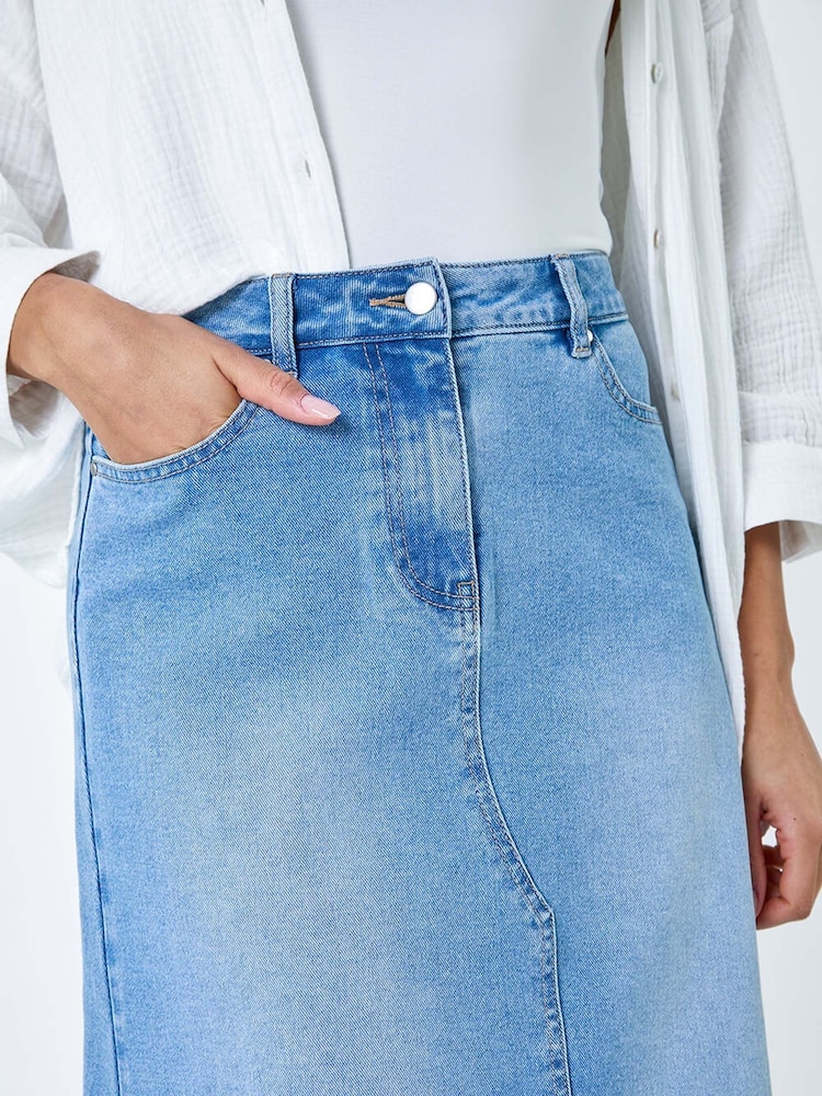 Roman Blue Cotton Blend Denim Maxi Skirt - Image 5 of 5