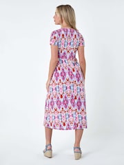 Roman Pink Roman Patterned Print Stretch Pocket Midi Dress - Image 2 of 5