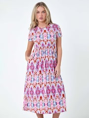 Roman Pink Roman Patterned Print Stretch Pocket Midi Dress - Image 3 of 5