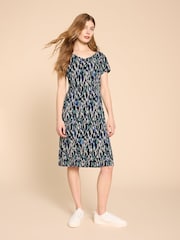 White Stuff Blue Tallie EcoVero™ Jersey Dress - Image 1 of 7