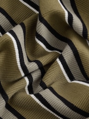 Khaki Green Stripe Ribbed Button Detail Long Sleeve Henley Bodysuit - Image 7 of 9