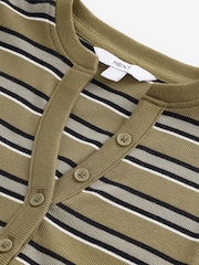 Khaki Green Stripe Ribbed Button Detail Long Sleeve Henley Bodysuit - Image 8 of 9