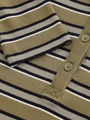 Khaki Green Stripe Ribbed Button Detail Long Sleeve Henley Bodysuit - Image 9 of 9