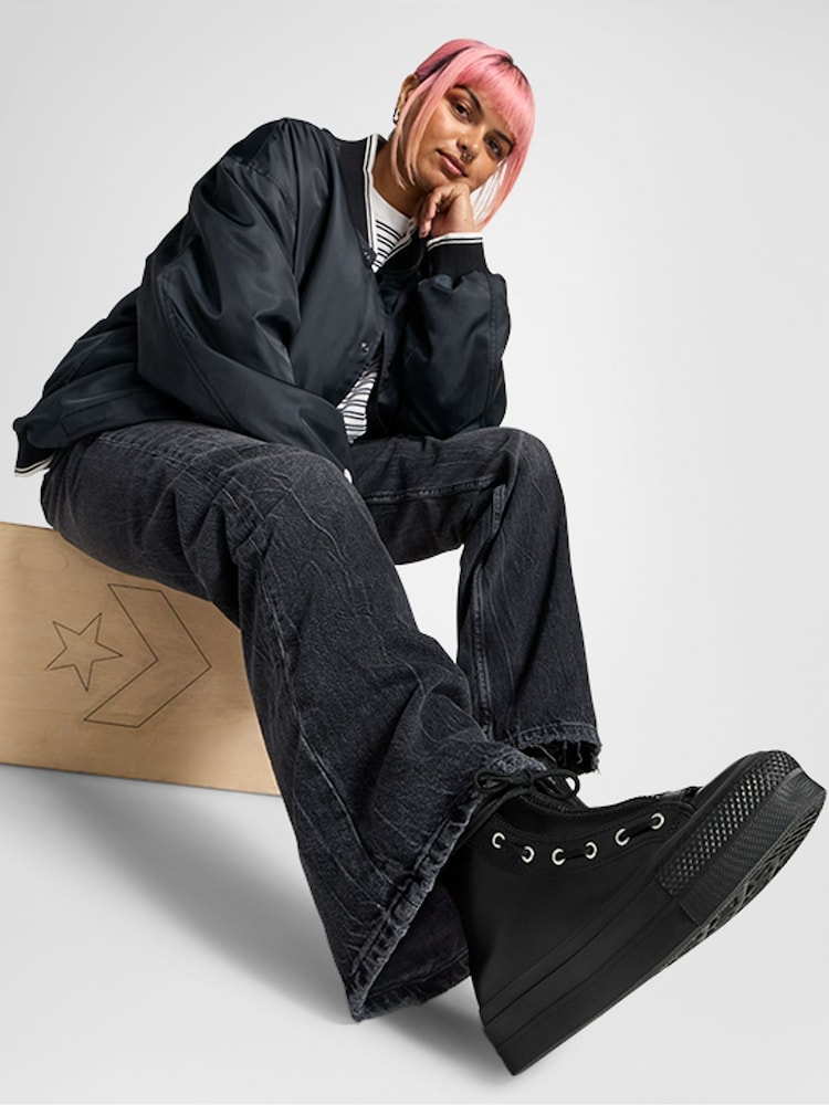Converse Black Chuck Taylor All Star Lift Leather Zip Trainers - Image 1 of 17