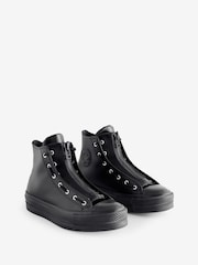 Converse Black Chuck Taylor All Star Lift Leather Zip Trainers - Image 10 of 17
