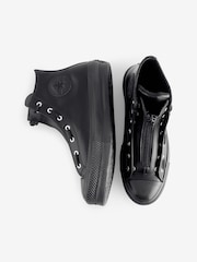 Converse Black Chuck Taylor All Star Lift Leather Zip Trainers - Image 12 of 17