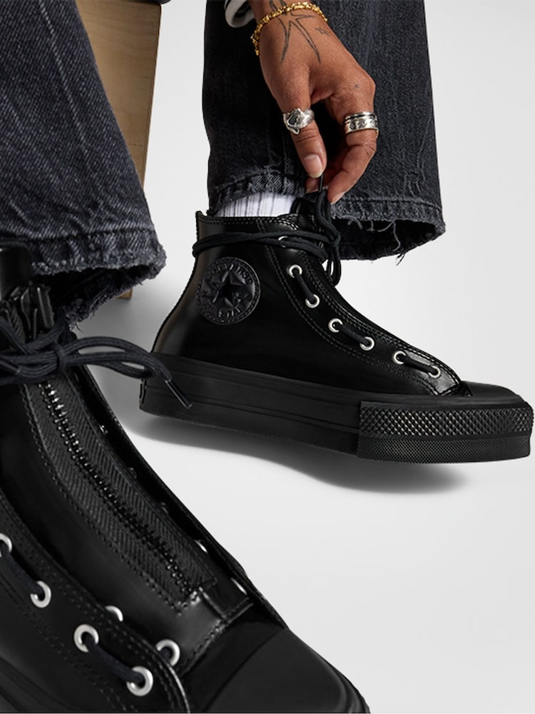 Converse Black Chuck Taylor All Star Lift Leather Zip Trainers - Image 17 of 17