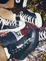 Converse Black Chuck Taylor All Star Lift Leather Zip Trainers - Image 7 of 17