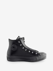 Converse Black Chuck Taylor All Star Lift Leather Zip Trainers - Image 8 of 17