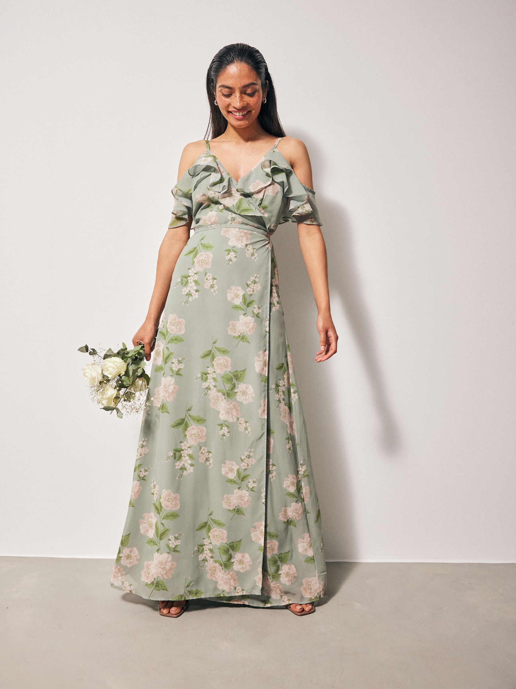 Buy Anaya With Love Green Cold Shoulder Wrap Printed Maxi Bridesmaid Dress from Next Luxembourg
