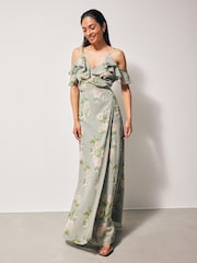 Anaya With Love Green Cold Shoulder Wrap Printed Maxi Bridesmaid Dress - Image 2 of 4