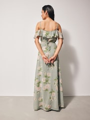 Anaya With Love Green Cold Shoulder Wrap Printed Maxi Bridesmaid Dress - Image 3 of 4