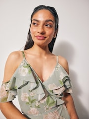 Anaya With Love Green Cold Shoulder Wrap Printed Maxi Bridesmaid Dress - Image 4 of 4