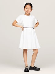 Tommy Hilfiger Girls Global Stripe White Dress - Image 1 of 5