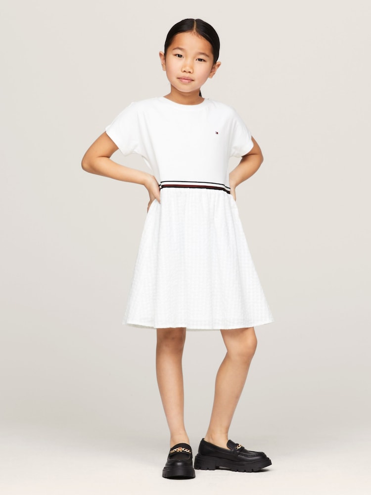 Tommy Hilfiger Girls Global Stripe White Dress - Image 1 of 5 Tommy Hilfiger Girls Global Stripe White Dress - Image 1 of 5