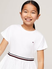 Tommy Hilfiger Girls Global Stripe White Dress - Image 4 of 5