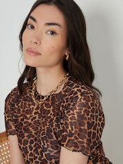 Threadbare Animal Leopard Print Short Sleeve Sheer Mesh T-Shirt - Image 10 of 10