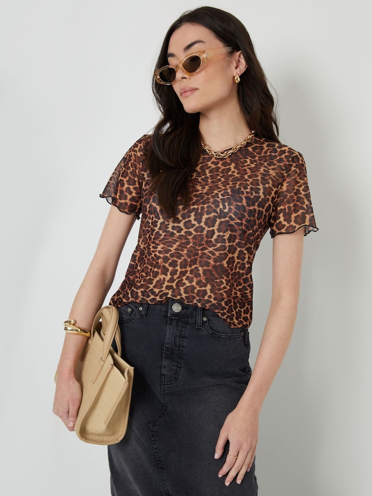 Threadbare Animal Leopard Print Short Sleeve Sheer Mesh T-Shirt - Image 6 of 10