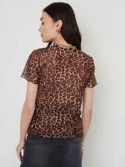 Threadbare Animal Leopard Print Short Sleeve Sheer Mesh T-Shirt - Image 7 of 10