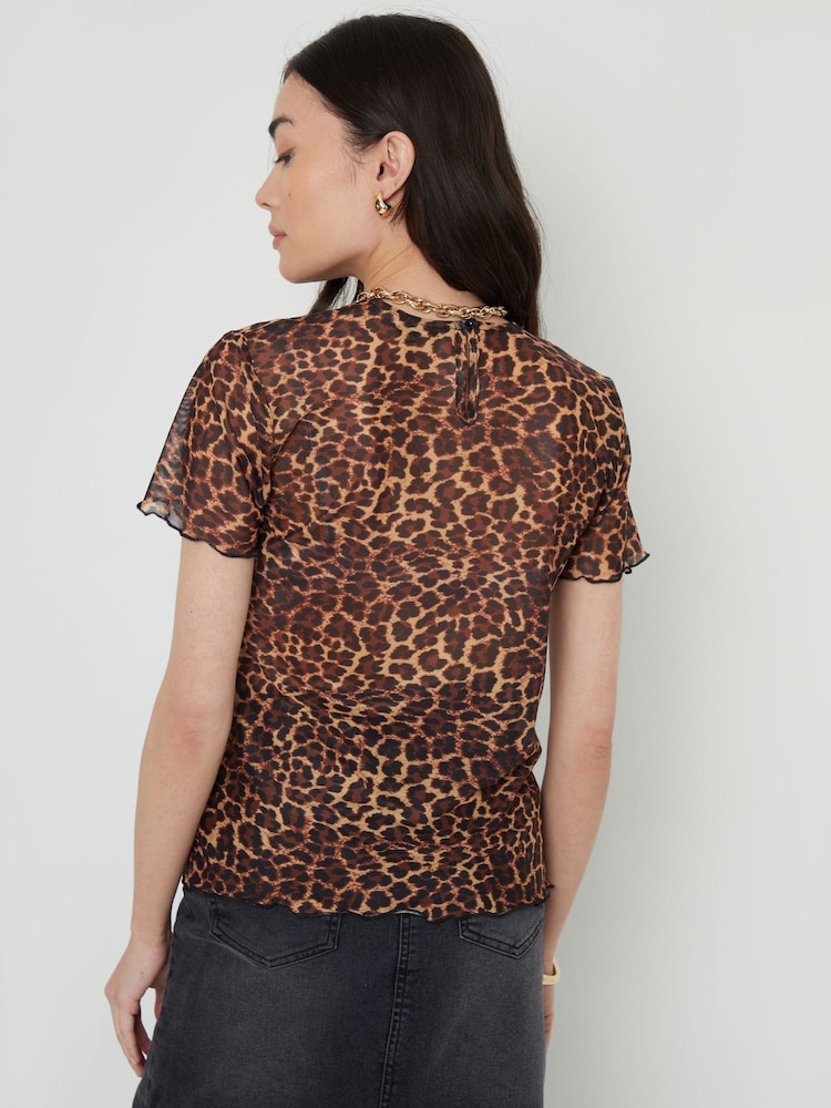 Threadbare Animal Leopard Print Short Sleeve Sheer Mesh T-Shirt - Image 7 of 10