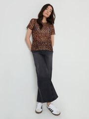 Threadbare Animal Leopard Print Short Sleeve Sheer Mesh T-Shirt - Image 8 of 10