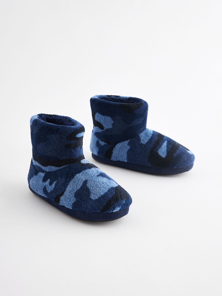 Blue Camo Warm Lined Slipper Boots - Image 1 of 5