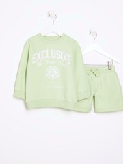 River Island Green Mini Boys Varsity Sweat Short Set - Image 1 of 5