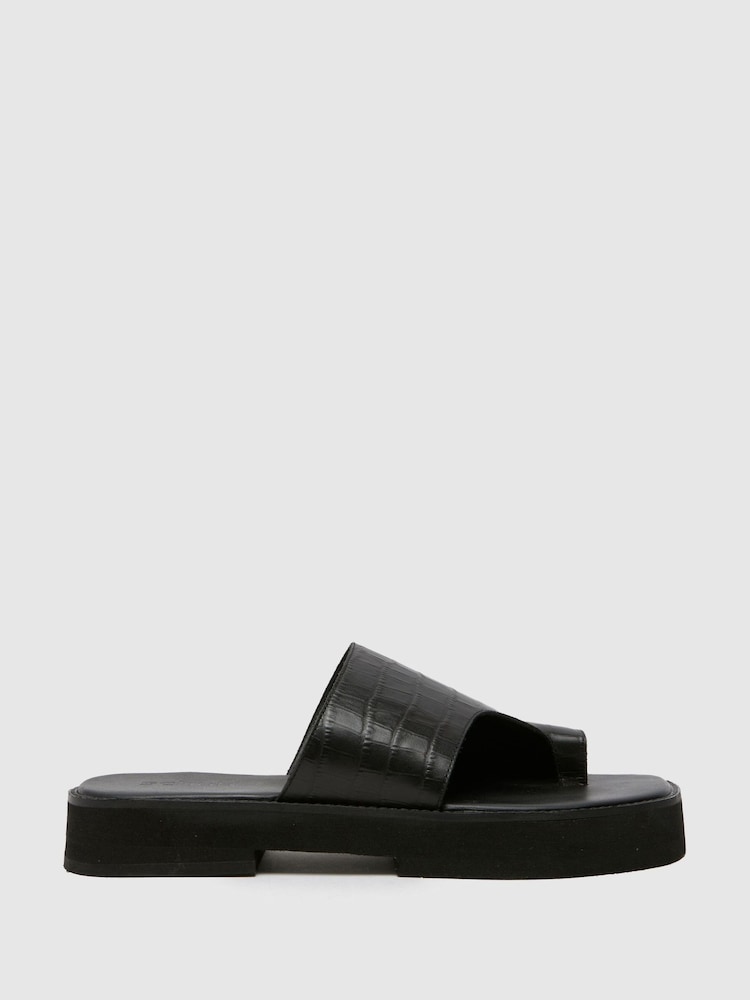 Schuh Tori Chunky Leather Croc Mules - Image 1 of 4