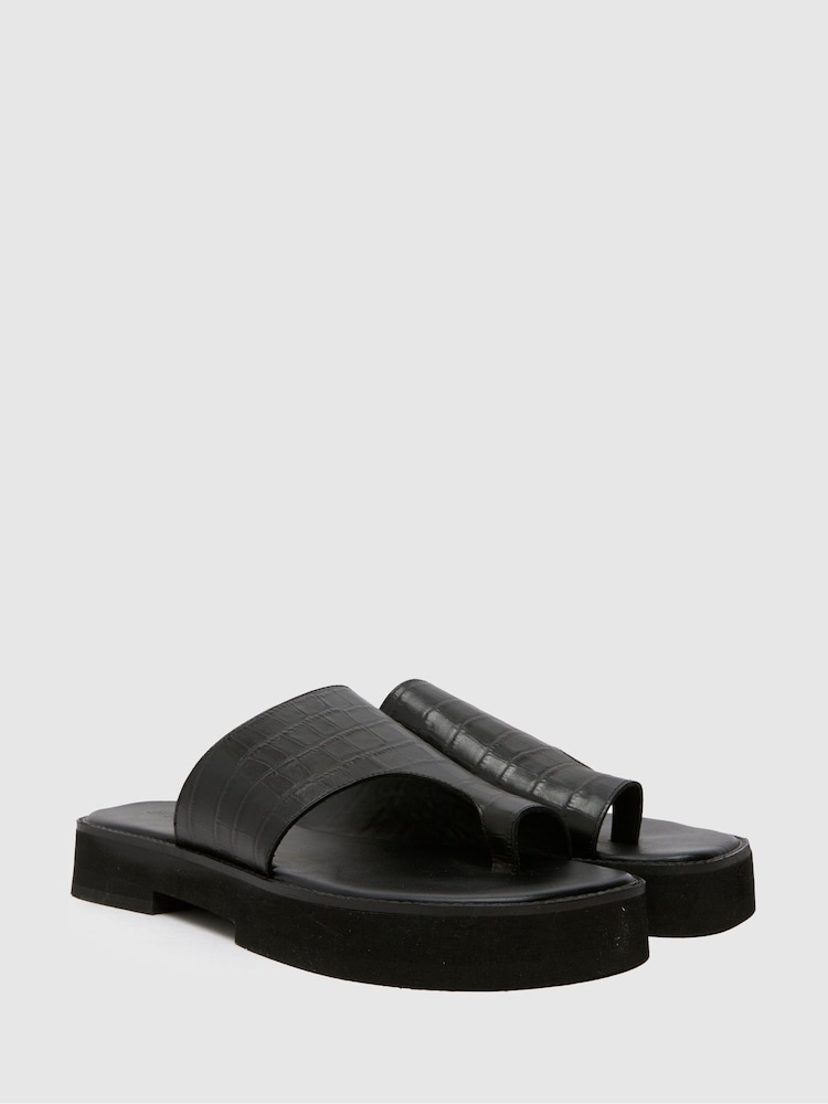 Schuh Tori Chunky Leather Croc Mules - Image 2 of 4