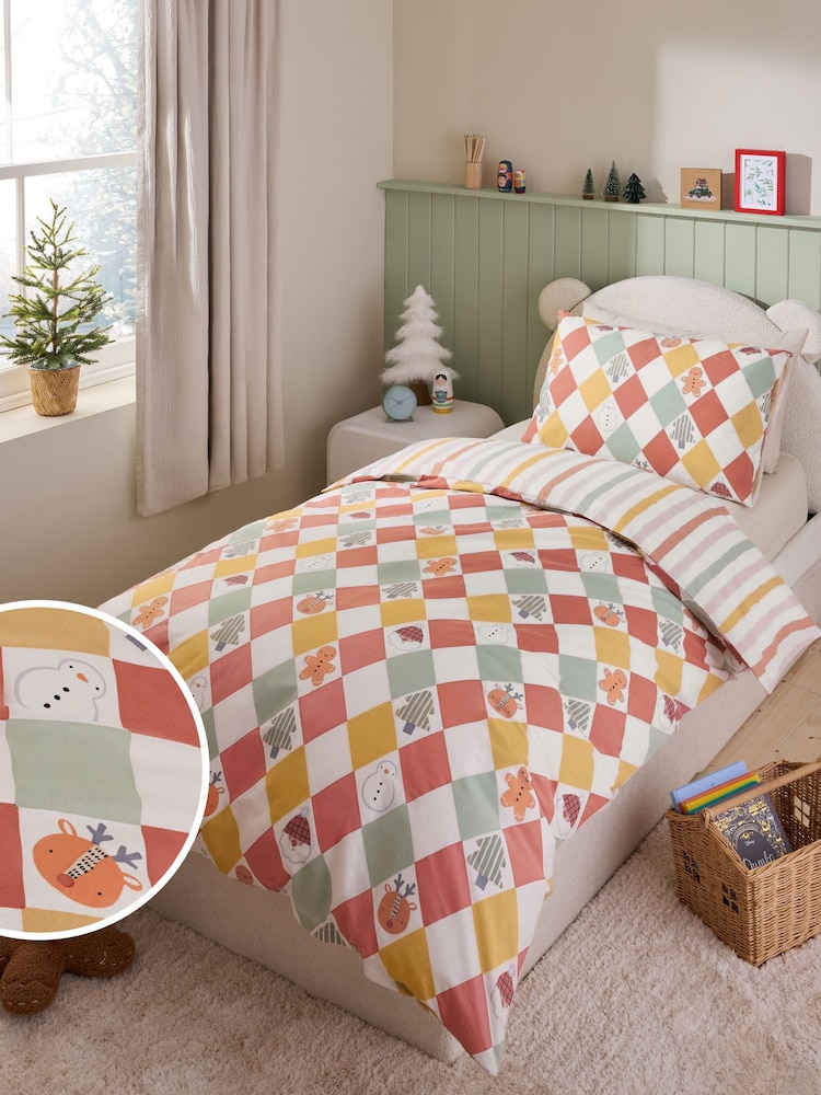Santa & Friends Harlequin Christmas Duvet Cover and Pillowcase Set - Image 1 of 9
