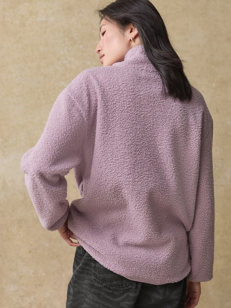 Mauve Purple Teddy Borg Cosy Longline Quarter Zip Fleece - Image 5 of 9