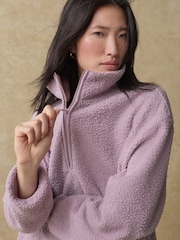Mauve Purple Teddy Borg Cosy Longline Quarter Zip Fleece - Image 6 of 9