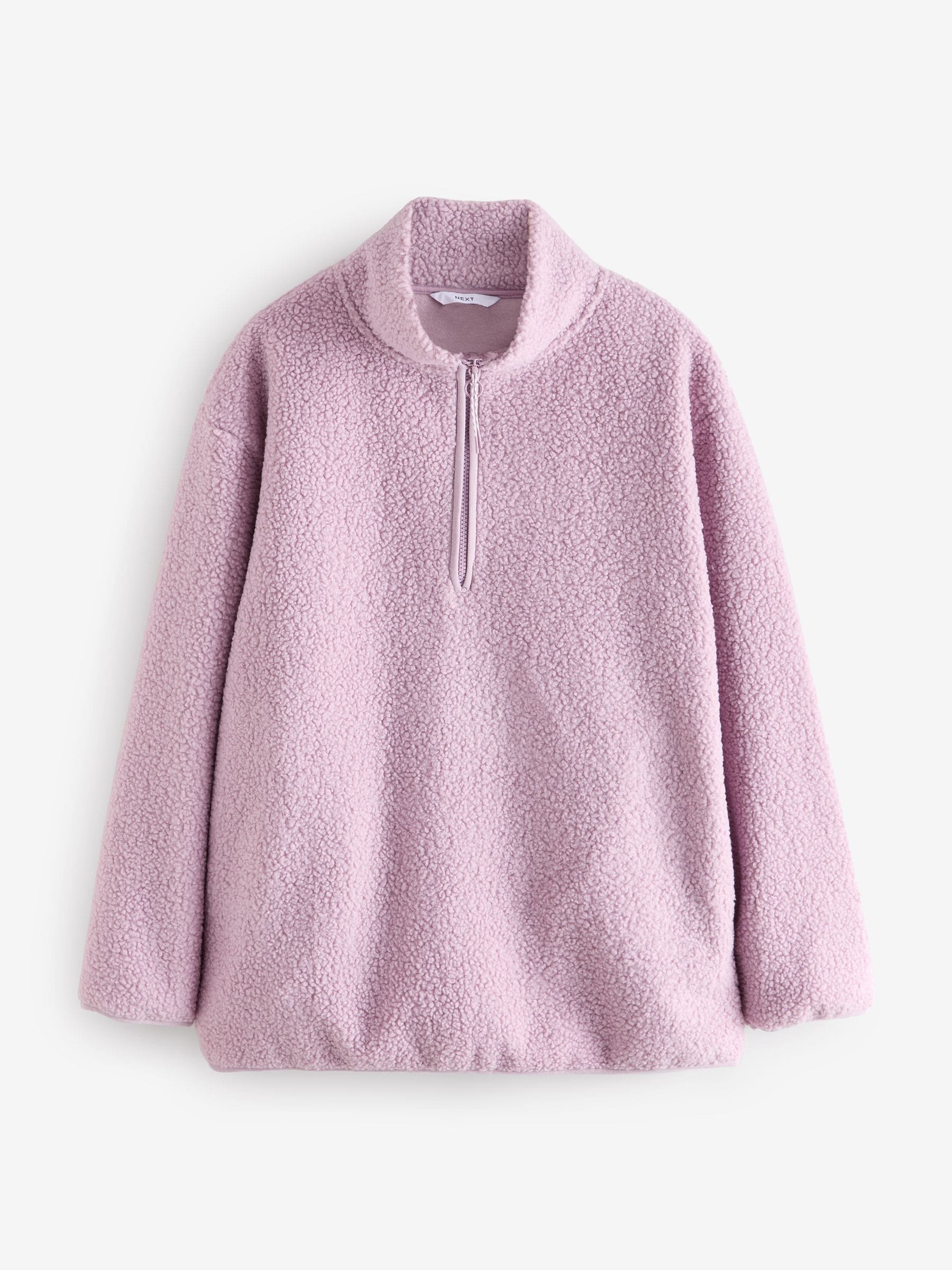 Mauve Purple Teddy Borg Cosy Longline Quarter Zip Fleece | Laura