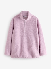 Mauve Purple Teddy Borg Cosy Longline Quarter Zip Fleece - Image 7 of 9