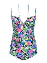 Yours Curve Black Multi Floral Print Halter Swimsuit - Image 5 of 6