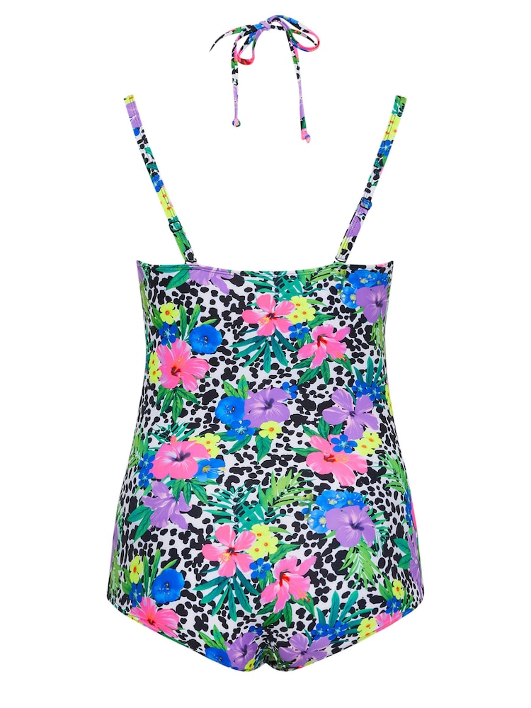 Black Multi Floral Print - Yours Curve Halter Swimsuit - Image 6 of 6 Black Multi Floral Print - Yours Curve Halter Swimsuit - Image 6 of 6