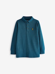 Teal Blue Long Sleeve Polo Shirt (3-16yrs) - Image 1 of 3