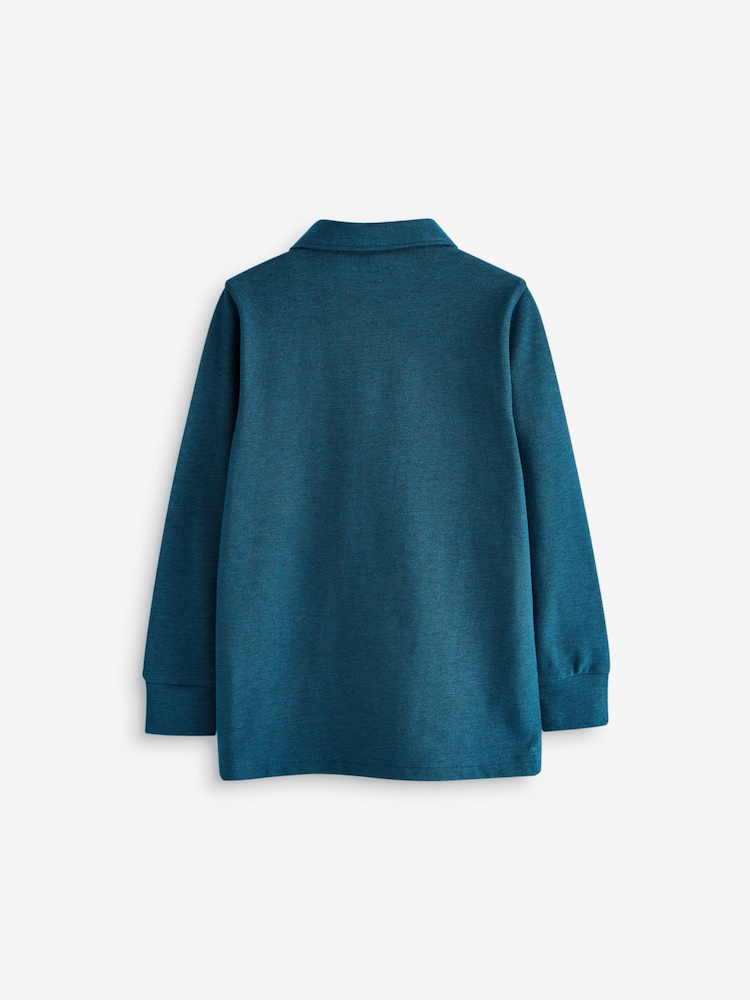 Teal Blue Long Sleeve Polo Shirt (3-16yrs) - Image 2 of 3