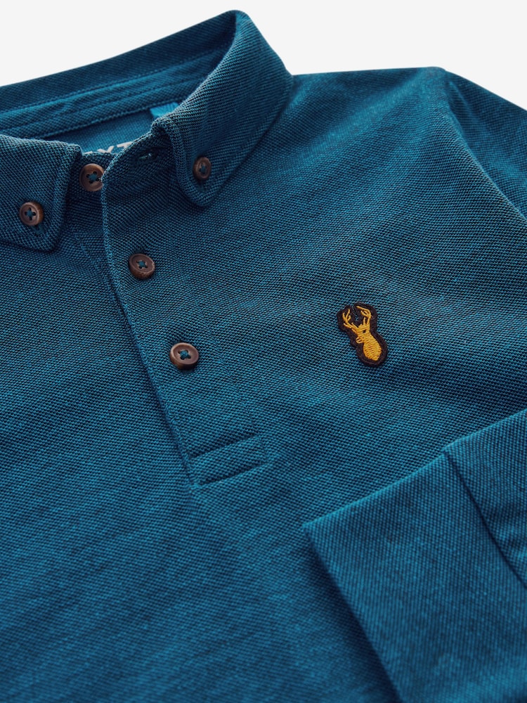 Teal Blue Long Sleeve Polo Shirt (3-16yrs) - Image 3 of 3