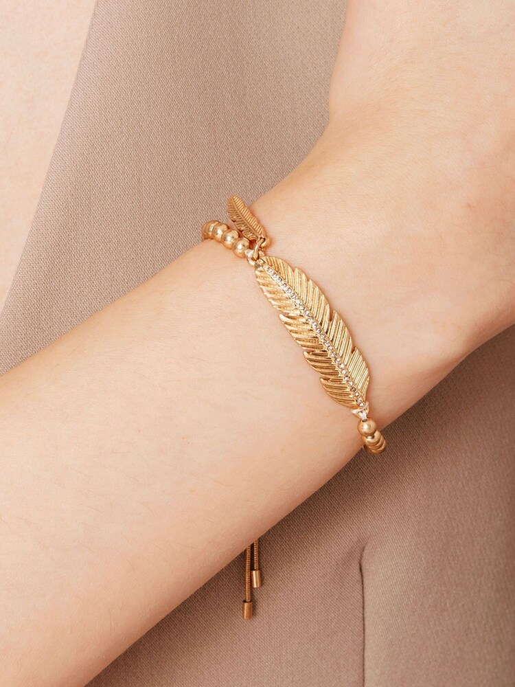 Bibi Bijoux Gold Tone Pave Feather Friendship Bracelet - Image 4 of 4