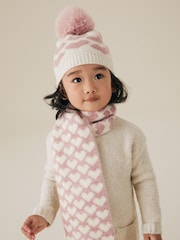 White/Pink Heart Hat And Scarf Set (1-13yrs) - Image 1 of 7